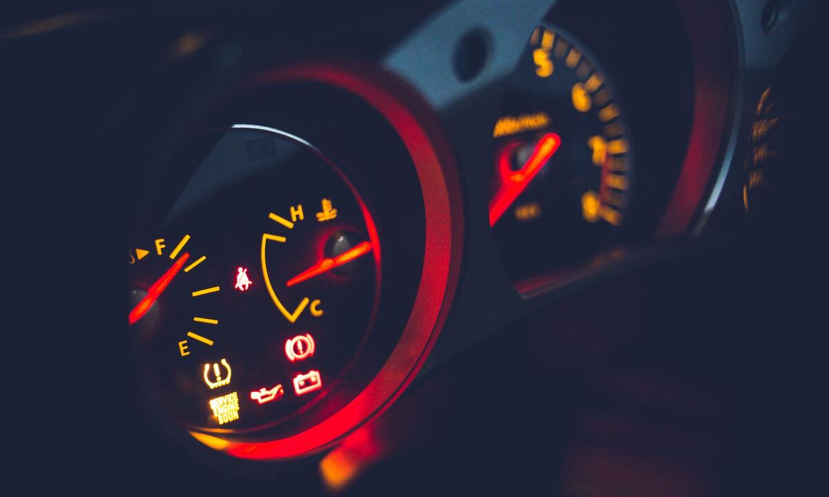 Warning lights on a car dashboard